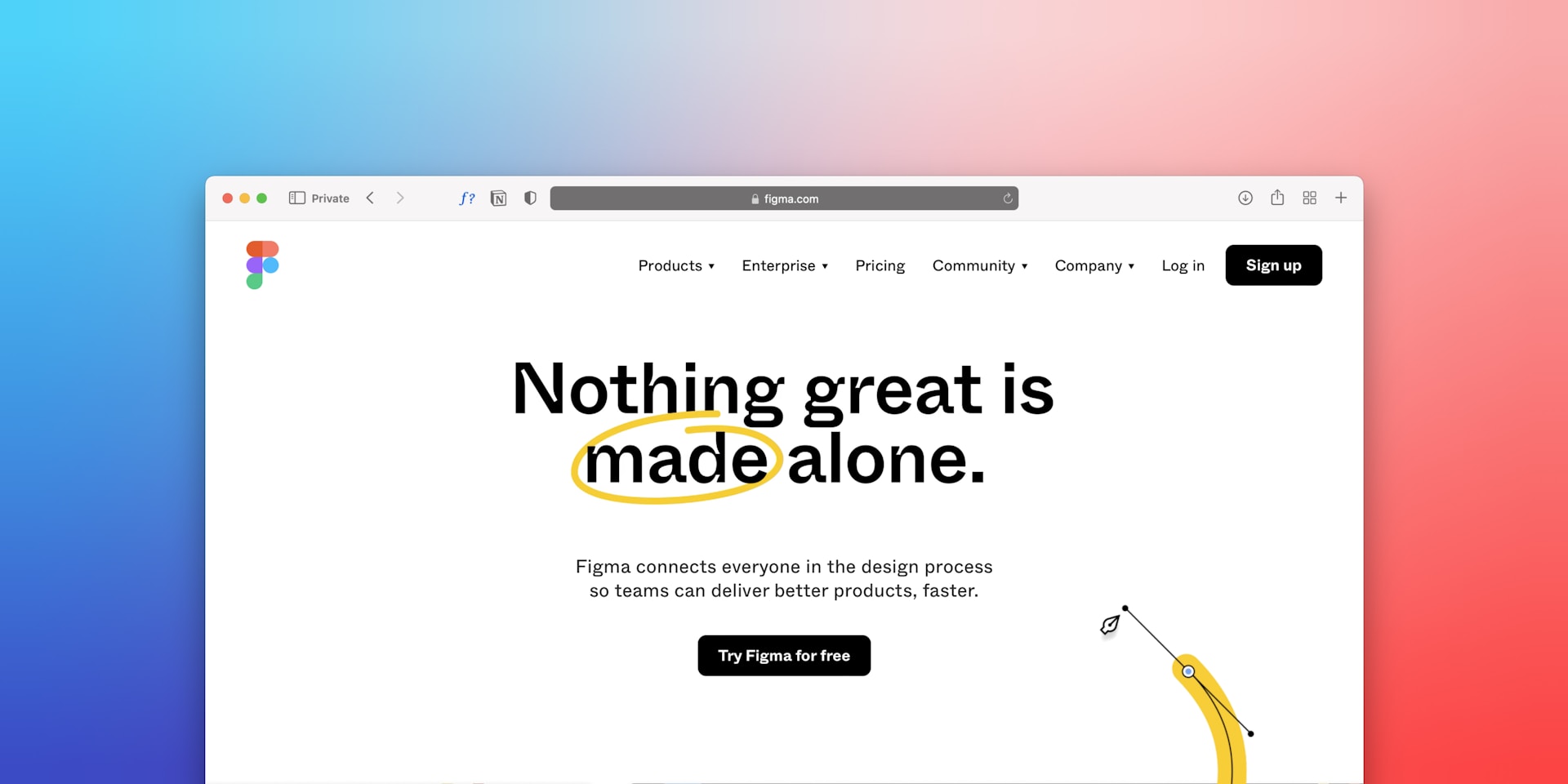 Webpage mockup with nothing great is made alone as the heading