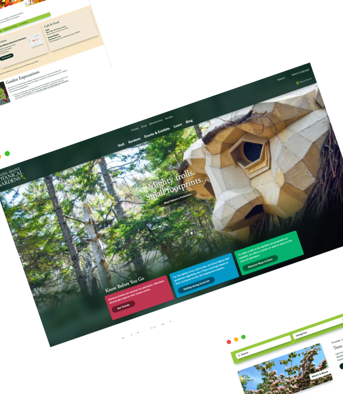 User interface examples of the Coastal Maine Botanical Gardens WordPress website